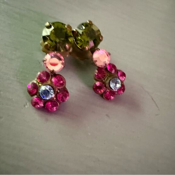 Sorrelli Brass Tone Crystal Flower Dangle Earrings - Picture 3 of 7